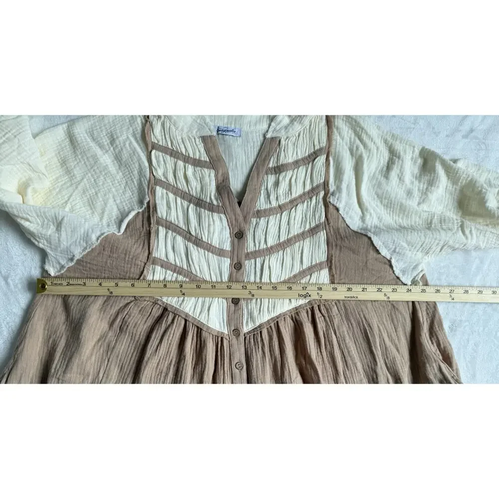 Magnolia Boutique Chic Babydoll Cream Color Block Tunic Dress Size Medium - Picture 15 of 16